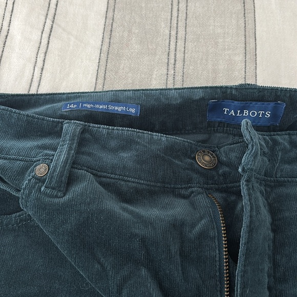 Talbots 14p High Waisted Straight Leg Corduroy Pants Aqua Blue - Picture 2 of 4